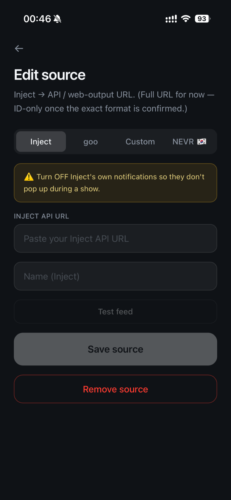 Connect a peek, Inject, or NEVR feed